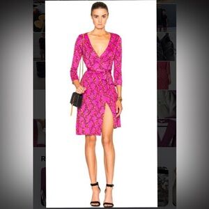 Diane Von Furstenberg New Julian Two  Wrap Dress Hot Pink